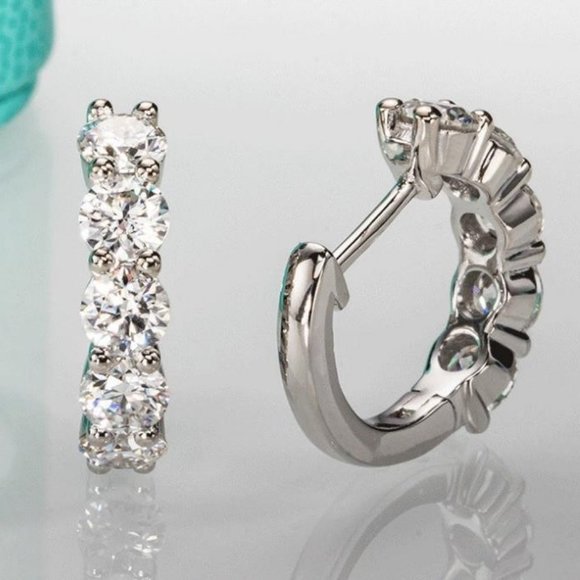 Certified 3ct. t.w. Moissanite Diamond 2cm Huggie Hoop Earrings NEW - Picture 11 of 16